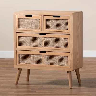 Alina Wood And Rattan 4 Drawer Accent Chest Oak - Baxton Studio 9 Alina Wood And Rattan 4 Drawer Accent Chest Oak - Baxton Studio - Image 7