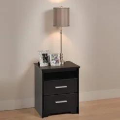 Coal Harbor 2 Drawer Tall Nightstand With Open Shelf Black - Prepac