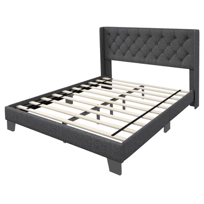 Costway Full/Queen/Twin Size Upholstered Platform Bed Tufted Headboard Mattress Foundation Grey 9 Costway Full/Queen/Twin Size Upholstered Platform Bed Tufted Headboard Mattress Foundation Grey - Image 7