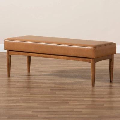 Arvid Mid-Century Faux Leather Upholstered Wood Dining Bench Walnut/Brown - Baxton Studio 7 Arvid Mid-Century Faux Leather Upholstered Wood Dining Bench Walnut/Brown - Baxton Studio - Image 5