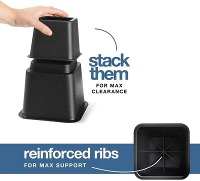 Adjustable Bed Risers - Heavy Duty Furniture Riser Set Of 4 In Heights Of 8, 5, Or 3 Inches For Table Risers, Bed Frame Risers In Black – Homeitusa 8 Adjustable Bed Risers - Heavy Duty Furniture Riser Set Of 4 In Heights Of 8, 5, Or 3 Inches For Table Risers, Bed Frame Risers In Black – Homeitusa - Image 6