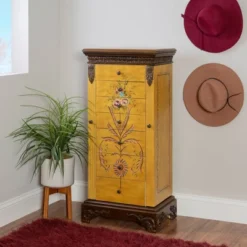 Beatrice Antique Parchment Hand Painted Jewelry Armoire - Powell Company