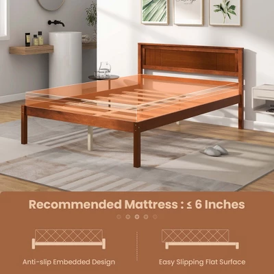Costway Full/Queen/Twin Size Wooden Platform Bed Frame With Headboard Mattress Foundation Walnut 8 Costway Full/Queen/Twin Size Wooden Platform Bed Frame With Headboard Mattress Foundation Walnut - Image 6