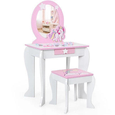 Costway Kids Vanity Makeup Dressing Table Chair Set Wooden W/ Mirror Drawer 13 Costway Kids Vanity Makeup Dressing Table Chair Set Wooden W/ Mirror Drawer - Image 11