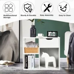 Costway 3-tier Side Table W/Storage Shelf&Drawer Space-saving Nightstand White 16 Costway 3-tier Side Table W/Storage Shelf&Drawer Space-saving Nightstand White -Bedroom Home Store GUEST bac86b2c 1e5f 412d b154 1a619131f732