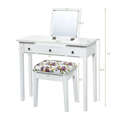 Costway Vanity Dressing Table Flip Top 7 Compartments Makeup Desk 3 Costway Vanity Dressing Table Flip Top 7 Compartments Makeup Desk
