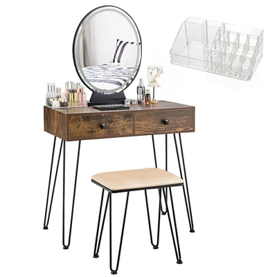 Costway Vanity Makeup Dressing Table W/ 3 Lighting Modes Mirror Touch Switch RusticCoffee 13 Costway Vanity Makeup Dressing Table W/ 3 Lighting Modes Mirror Touch Switch RusticCoffee - Image 11