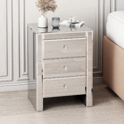 Cierra 25.59'' H X 17.71'' W X 13.78'' D Tall Champagne Mirrored Nightstand End Table With 1 Drawer Accent Nightstand-Maison Boucle 8 Cierra 25.59'' H X 17.71'' W X 13.78'' D Tall Champagne Mirrored Nightstand End Table With 1 Drawer Accent Nightstand-Maison Boucle - Image 6
