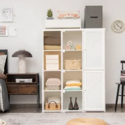Costway Portable Closet Clothes Foldable Armoire Wardrobe Closet W/ 12 Cubby Storage
