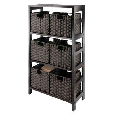 42" 7pc Leo Storage Shelf With Baskets Espresso/Chocolate - Winsome 13 42" 7pc Leo Storage Shelf With Baskets Espresso/Chocolate - Winsome - Image 11