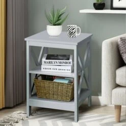 Costway 3-Tier Nightstand End Table X Design Storage Display Shelf Living Room Grey 13 Costway 3-Tier Nightstand End Table X Design Storage Display Shelf Living Room Grey -Bedroom Home Store GUEST bed41451 8079 469b b0e2 882149341c8b