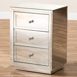 Baxton Studio Lina Mirrored 3 Drawer Nightstand Bedside Table Silver - BaxtonStudio 10 Baxton Studio Lina Mirrored 3 Drawer Nightstand Bedside Table Silver - BaxtonStudio -Bedroom Home Store GUEST bf65e77f 3d8e 410b 9b4c 6e5a792a1840