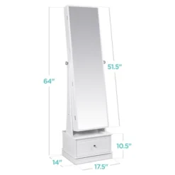 Best Choice Products 360 Swivel Standing Mirrored Jewelry Cabinet, LED-Lit Makeup Organizer W/ Mirror - White 13 Best Choice Products 360 Swivel Standing Mirrored Jewelry Cabinet, LED-Lit Makeup Organizer W/ Mirror - White -Bedroom Home Store GUEST bfb5e473 a483 4ec3 a1fa aec0ddfb6dc2