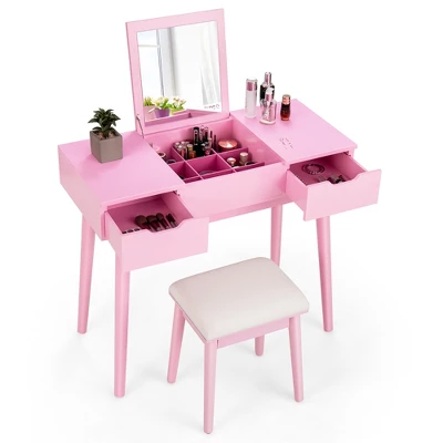 Costway Vanity Table Set W/ Flip Top Mirror Drawers 9 Dividers Makeup Writing Desk 9 Costway Vanity Table Set W/ Flip Top Mirror Drawers 9 Dividers Makeup Writing Desk - Image 7