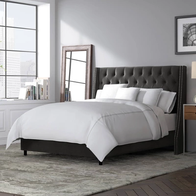 Arlette Nail Button Tufted Wingback Bed In Shiny Velvet - Skyline Furniture 6 Arlette Nail Button Tufted Wingback Bed In Shiny Velvet - Skyline Furniture - Image 4