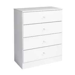 Astrid 4 Drawer Dresser With Crystal Knobs White - Prepac