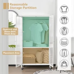 Costway Storage Wardrobe Cabinet Mobile Armoire Closet With Hanging Rod & Adjustable Shelf 15 Costway Storage Wardrobe Cabinet Mobile Armoire Closet With Hanging Rod & Adjustable Shelf -Bedroom Home Store GUEST c1b951e9 d1ef 4af9 a5d4 8bb6313d6e09
