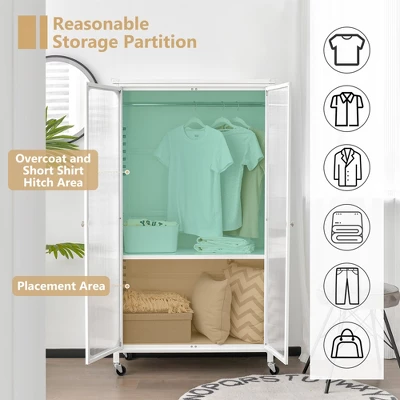 Costway Storage Wardrobe Cabinet Mobile Armoire Closet With Hanging Rod & Adjustable Shelf 7 Costway Storage Wardrobe Cabinet Mobile Armoire Closet With Hanging Rod & Adjustable Shelf - Image 5
