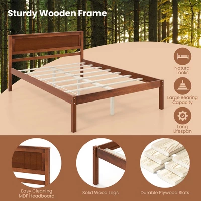 Costway Full/Queen/Twin Size Wooden Platform Bed Frame With Headboard Mattress Foundation Walnut 7 Costway Full/Queen/Twin Size Wooden Platform Bed Frame With Headboard Mattress Foundation Walnut - Image 5