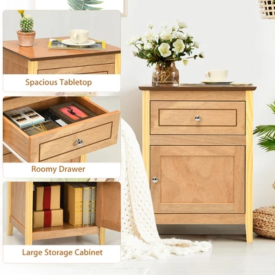 Costway 2PCS Nightstand With Drawer Accent Side End Table Storage Cabinet WhiteNatural 6 Costway 2PCS Nightstand With Drawer Accent Side End Table Storage Cabinet WhiteNatural - Image 5