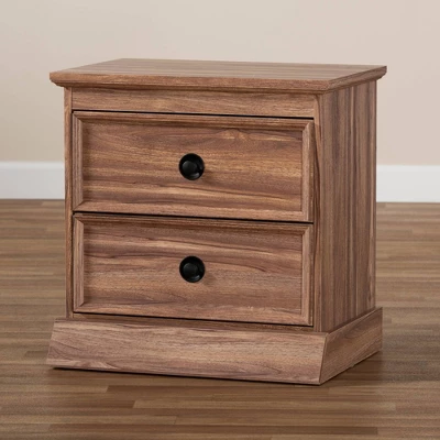 Ryker Oak Finished 2 Drawer Wood Nightstand Brown - Baxton Studio 4 Ryker Oak Finished 2 Drawer Wood Nightstand Brown - Baxton Studio - Image 2