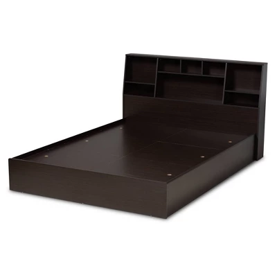 Queen Geoffrey Wood Platform Storage Bed With Shelves Dark Brown - Baxton Studio 4 Queen Geoffrey Wood Platform Storage Bed With Shelves Dark Brown - Baxton Studio - Image 2