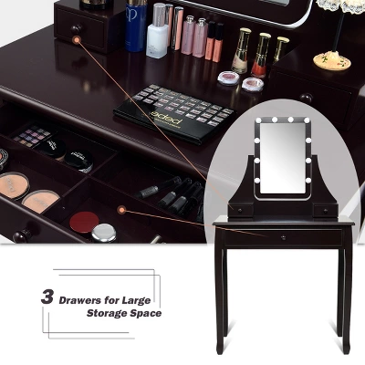 Costway Vanity Table 10 Dimmable Bulbs Makeup Desk WhiteBlackBrown 6 Costway Vanity Table 10 Dimmable Bulbs Makeup Desk WhiteBlackBrown - Image 4
