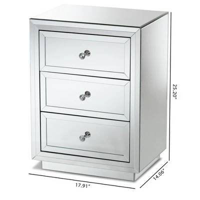 Baxton Studio Lina Mirrored 3 Drawer Nightstand Bedside Table Silver - BaxtonStudio 3 Baxton Studio Lina Mirrored 3 Drawer Nightstand Bedside Table Silver - BaxtonStudio