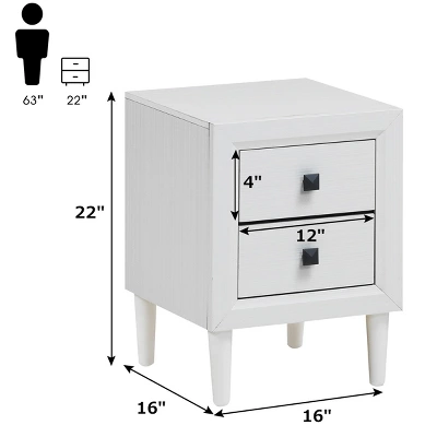 Costway Nightstand End Bedside Coffee Table Wooden Leg Storage Drawers White 3 Costway Nightstand End Bedside Coffee Table Wooden Leg Storage Drawers White