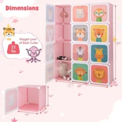 Costway 12-Cube Kids Wardrobe Baby Dresser Bedroom Armoire Clothes Hanging Closet With Door Blue/Pink 15 Costway 12-Cube Kids Wardrobe Baby Dresser Bedroom Armoire Clothes Hanging Closet With Door Blue/Pink -Bedroom Home Store GUEST c51f0da6 0b6a 4ba3 9fc5 d67e7729a82a