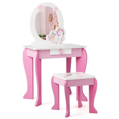 Costway Kids Vanity Makeup Dressing Table Chair Set Wooden W/ Mirror Drawer 12 Costway Kids Vanity Makeup Dressing Table Chair Set Wooden W/ Mirror Drawer - Image 10