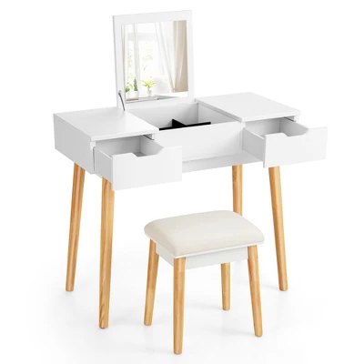 Costway Vanity Table Set W/ Flip Top Mirror Drawers 9 Dividers Makeup Writing Desk 12 Costway Vanity Table Set W/ Flip Top Mirror Drawers 9 Dividers Makeup Writing Desk - Image 10