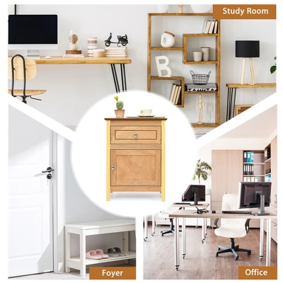 Costway 2PCS Nightstand With Drawer Accent Side End Table Storage Cabinet WhiteNatural 8 Costway 2PCS Nightstand With Drawer Accent Side End Table Storage Cabinet WhiteNatural - Image 7