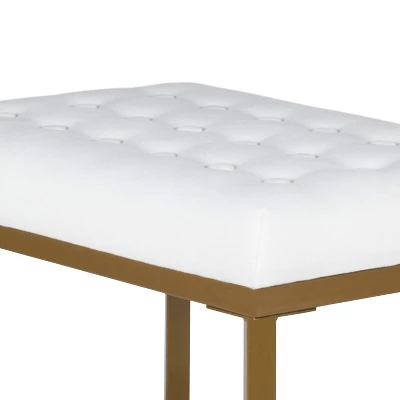 Metal Framed Bench With Button Tufted Velvet Upholste Seat White/Gold - Benzara 4 Metal Framed Bench With Button Tufted Velvet Upholste Seat White/Gold - Benzara - Image 2