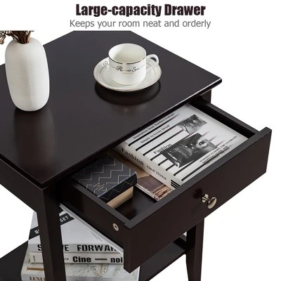 Costway Nightstand End Table Storage Display Bedroom Furniture Drawer Shelf Beside WhiteBrownGrey 5 Costway Nightstand End Table Storage Display Bedroom Furniture Drawer Shelf Beside WhiteBrownGrey - Image 3