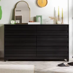 Bedroom Home Store 37 Ilya Solid Wood Modern Panel Front 6 Drawer Dresser - Saracina Home