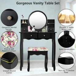 Tangkula Vanity Table Set W/Detachable Mirror & Stool Black/White 21 Tangkula Vanity Table Set W/Detachable Mirror & Stool Black/White -Bedroom Home Store GUEST ca259dfa 710c 4d46 bcea 45d6b93d2e4e