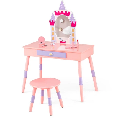 Costway Kids Vanity Set Princess Makeup Pretend Play Dressing Mirror Castle Girls Pink 11 Costway Kids Vanity Set Princess Makeup Pretend Play Dressing Mirror Castle Girls Pink - Image 9
