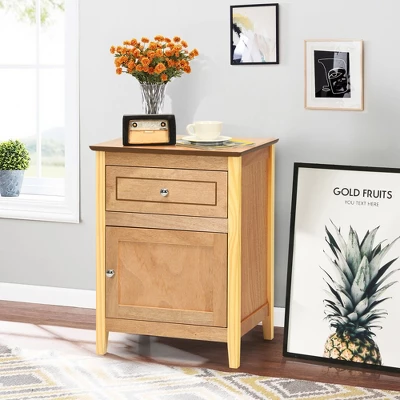 Costway 2PCS Nightstand With Drawer Accent Side End Table Storage Cabinet WhiteNatural 4 Costway 2PCS Nightstand With Drawer Accent Side End Table Storage Cabinet WhiteNatural - Image 3