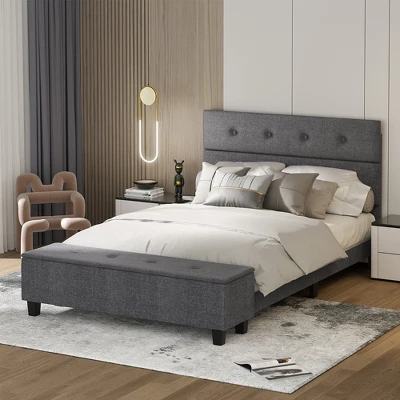 Costway Full Upholstered Bed Frame With Ottoman Storage Linen Button Tufted Headboard 12 Costway Full Upholstered Bed Frame With Ottoman Storage Linen Button Tufted Headboard - Image 10