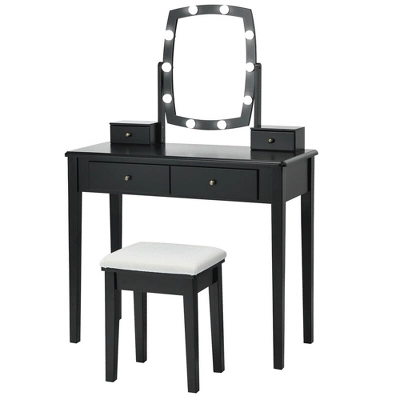 Costway Vanity Table Set With Lighted Mirror Adjustable 10 Bulbs Dresser 4 Drawer 11 Costway Vanity Table Set With Lighted Mirror Adjustable 10 Bulbs Dresser 4 Drawer - Image 9