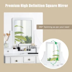 Tangkula Rotatable Mirror Vanity Set Makeup Dressing Table And Stool W/ 5 Drawers 12 Tangkula Rotatable Mirror Vanity Set Makeup Dressing Table And Stool W/ 5 Drawers -Bedroom Home Store GUEST cf5684dc 52b6 403f b856 c4fba609b909