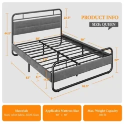 Yaheetech Metal Platform Bed Frame With Velvet Upholstered Headboard 12 Yaheetech Metal Platform Bed Frame With Velvet Upholstered Headboard -Bedroom Home Store GUEST d0107a37 f033 4a10 9de6 135a2613fdc3
