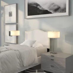 Flash Furniture Lexington Upholstered Twin Size Headboard With Accent Nail Trim In White Fabric