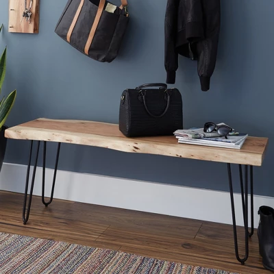 Alaterre Furniture Hairpin Natural Brown Live Edge Wood With Metal Bench 6 Alaterre Furniture Hairpin Natural Brown Live Edge Wood With Metal Bench - Image 5