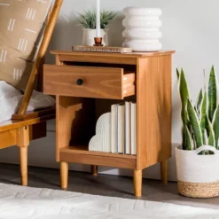 Stiva Classic Mid-Century Modern 1 Drawer Nightstand - Saracina Home