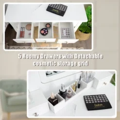 Tangkula Rotatable Mirror Vanity Set Makeup Dressing Table And Stool W/ 5 Drawers 14 Tangkula Rotatable Mirror Vanity Set Makeup Dressing Table And Stool W/ 5 Drawers -Bedroom Home Store GUEST d21d6f65 cf1f 4a06 a9c3 51f3049448f9