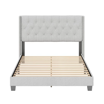 Maya Wingback Button Tufted Linen Upholstered Platform Bed With Nailhead Trim - Eco Dream 3 Maya Wingback Button Tufted Linen Upholstered Platform Bed With Nailhead Trim - Eco Dream
