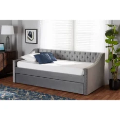 Raphael Velvet Fabric Upholstered Daybed With Trundle - Baxton Studio 16 Raphael Velvet Fabric Upholstered Daybed With Trundle - Baxton Studio -Bedroom Home Store GUEST d34d2fd5 7d04 4876 93af e2f2f198b3c6