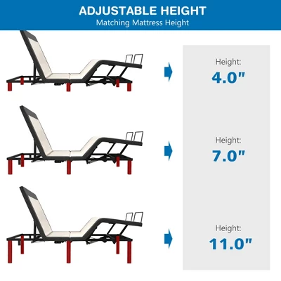 Costway Queen Size Adjustable Bed Base Electric Bed Frame W/ Massage Modes 4 Costway Queen Size Adjustable Bed Base Electric Bed Frame W/ Massage Modes - Image 2